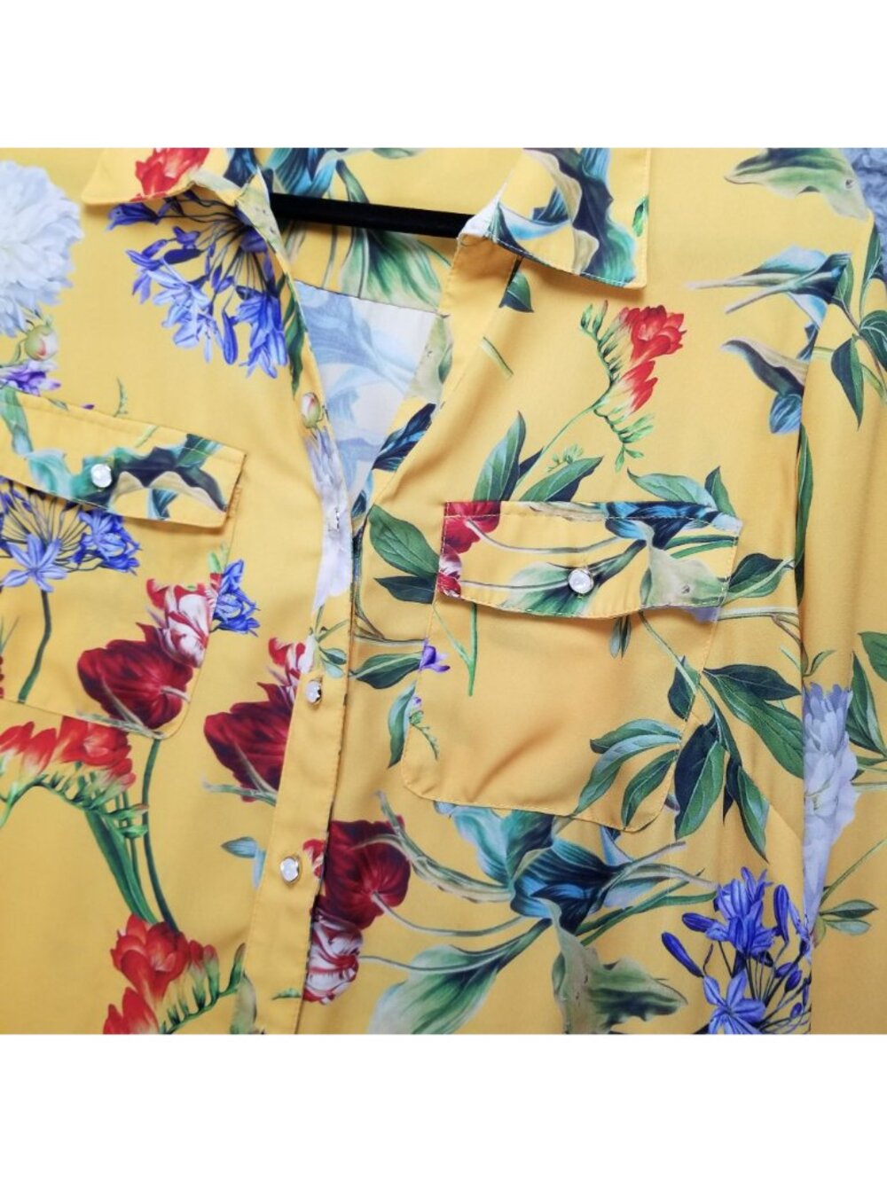 Sunny Leigh Top Womens Large Yellow Floral Print 3/4 Sleeve Blouse - Picture 3 of 10